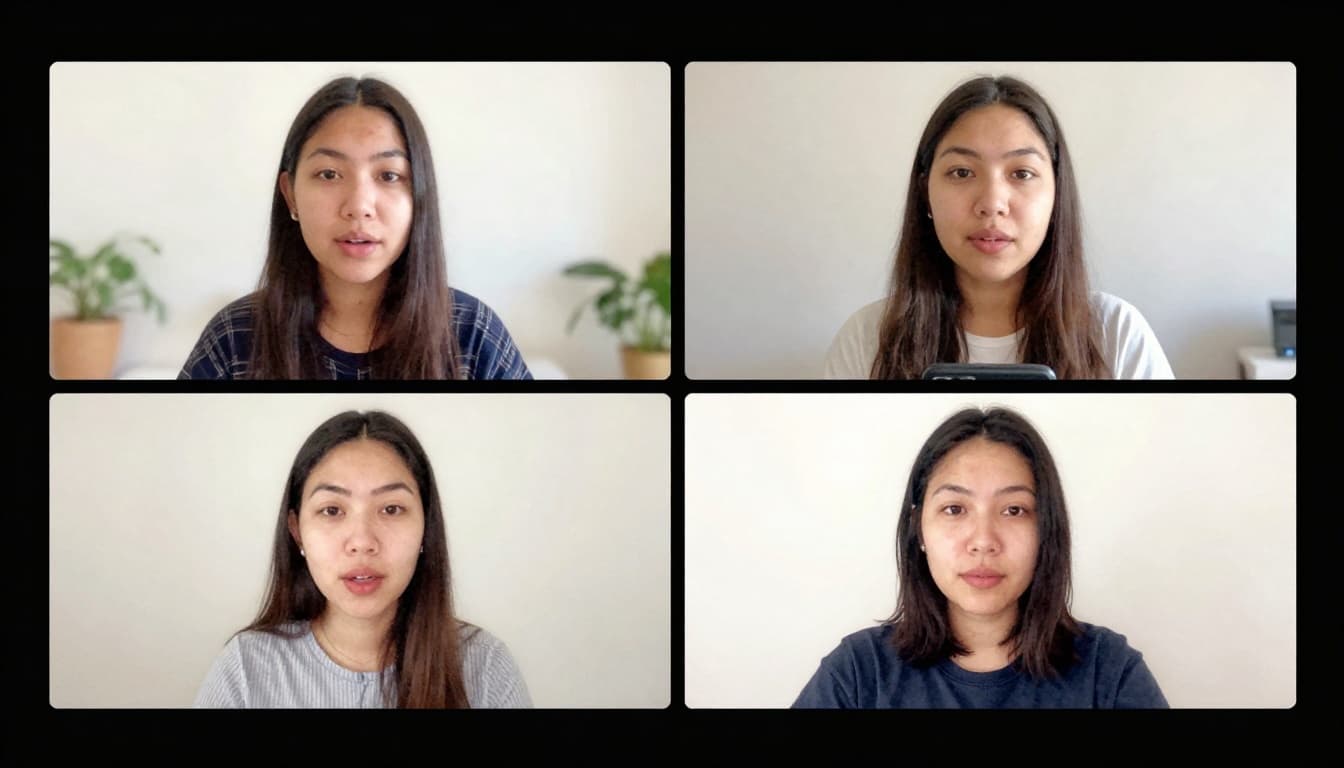 Watercolor-style illustration of a remote video call featuring a US person on a laptop screen and an Asian person on a phone screen, with subtle cultural differences in backgrounds and expressions, soft blending, neutral tones, and natural light.